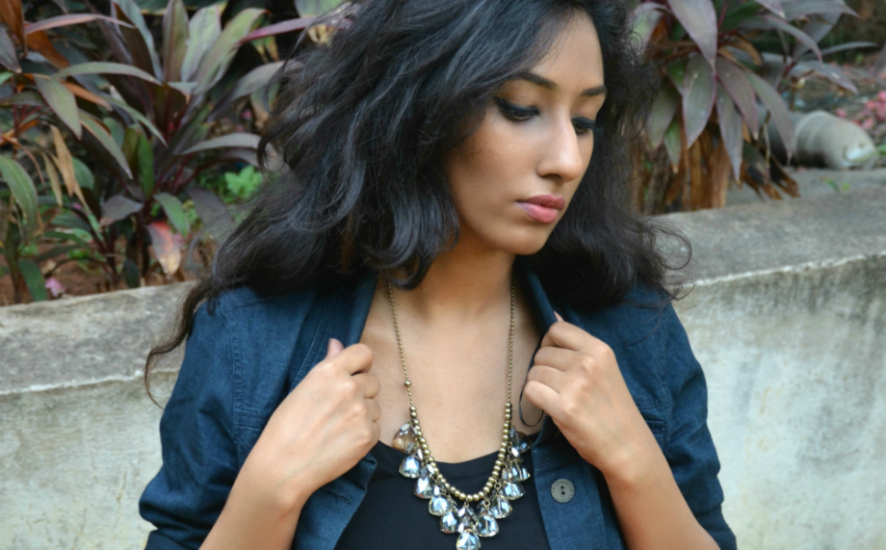 orange skirt ; streetstyle ; street style ; denim jacket ; crystal necklace ; fashion blogger ; dusky ; vintage; dark hyderabad fashion blogger ; naznin suhaer ; i dress for the applause ; 