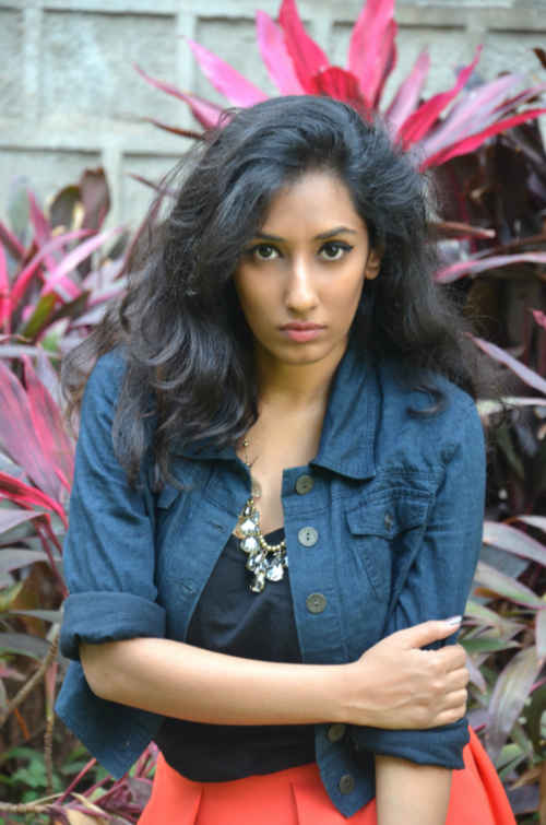 orange skirt ; streetstyle ; street style ; denim jacket ; crystal necklace ; fashion blogger ; dusky ; vintage; dark hyderabad fashion blogger ; naznin suhaer ; i dress for the applause ; 