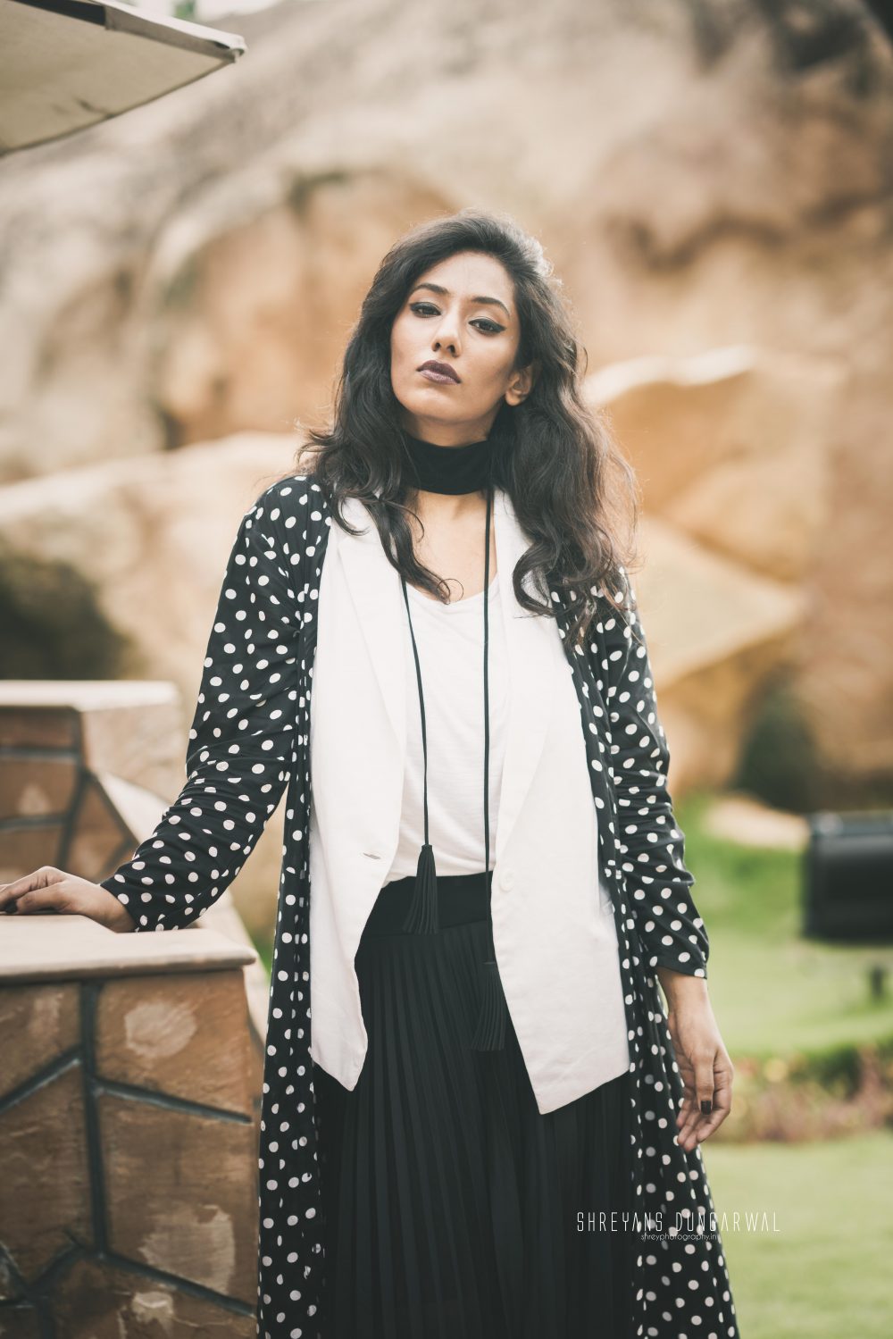  Feature Fashion Style Magazine You and I Hyderabad Blogger Polka Black White Choker Jacket Faballey Code Chemistry India Layering Goth Wine Lips Dark Photography Indian Girl Naznin Suhaer I Dress for the Applause Shoot Cover Girl Interview Lookbook Streetstyle Zaful Fashion 