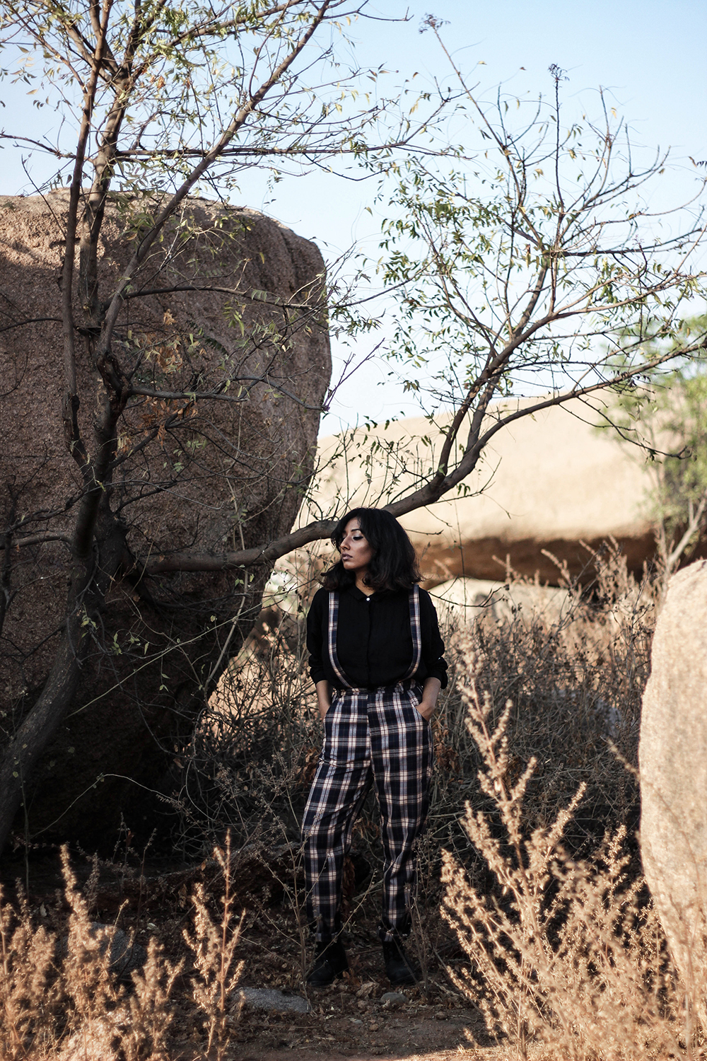 Lookbook ; Plaid ; Pants ; Suspenders ; Streetstyle ; Outfit ; fashion photography ; Romwe ; street fashion ; boots ; sunset ; strong ; Dark ; fall fashion; Naznin ; Naznin Suhaer ; dusky; model ; indian blogger ; hyderabad fashion bloggers ; hyderabad bloggers ; hyderabad fashion blogger ; I Dress for the Applause 