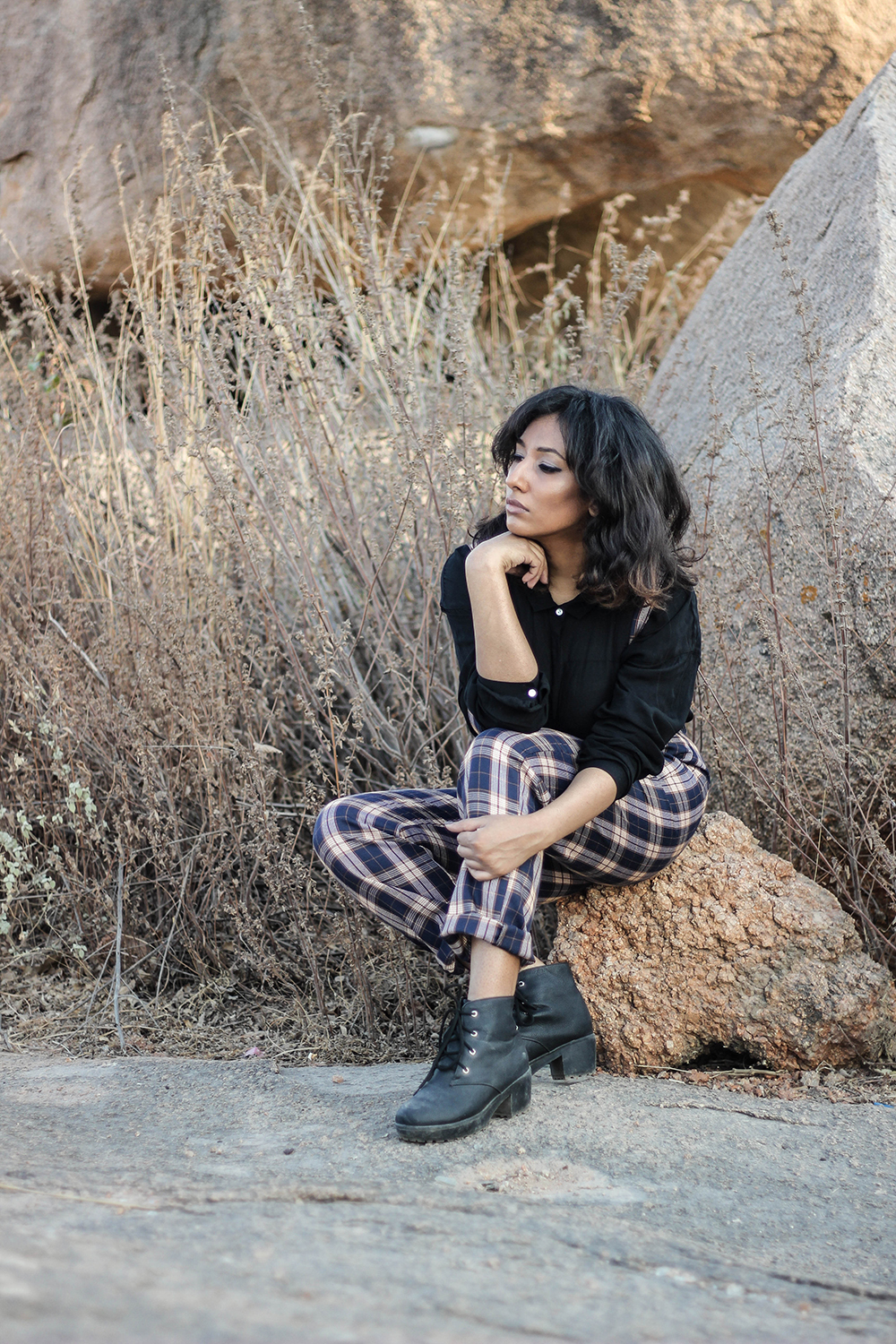 Lookbook ; Plaid ; Pants ; Suspenders ; Streetstyle ; Outfit ; fashion photography ; Romwe ; street fashion ; boots ; sunset ; strong ; Dark ; fall fashion; Naznin ; Naznin Suhaer ; dusky; model ; indian blogger ; hyderabad fashion bloggers ; hyderabad bloggers ; hyderabad fashion blogger ; I Dress for the Applause 