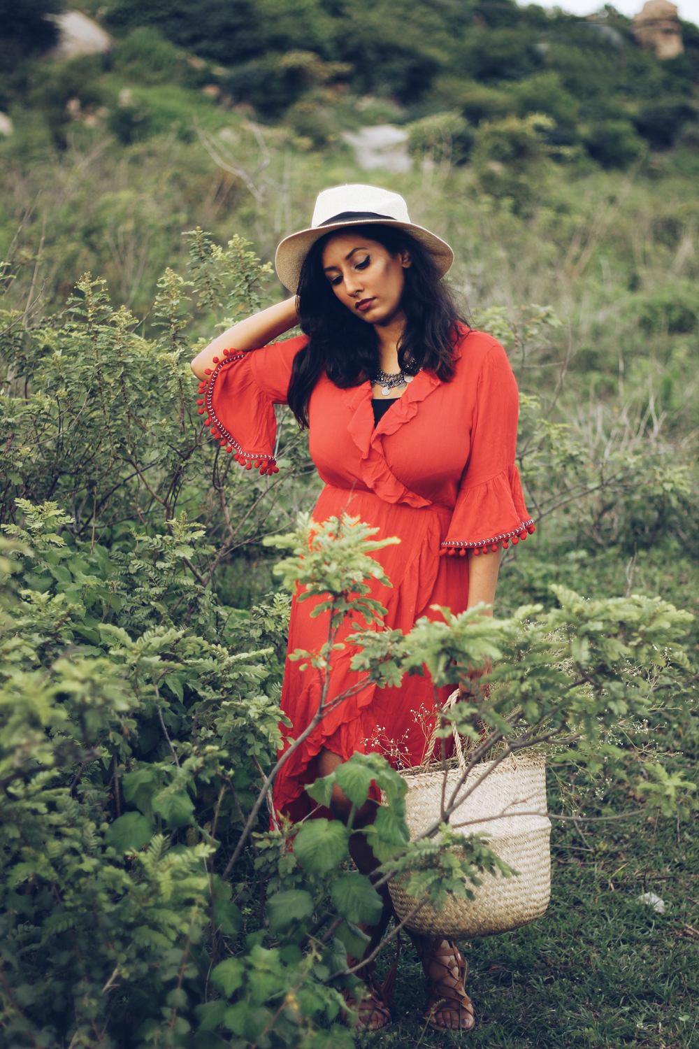 Red Maxi ; Ruflles ; Tan ; Lookbook ; Outfit ; fashion photography ; Red Lips ; Zaful Maxi ; ootd ; fall look ; Country fashion ; Hat ; Monsoon Story ; Flowers ; sunset ; strong ; Dark ; summer fashion ; summer outfit ; spring ; fall 18 ; Hyderabad ; Editorial ; Naznin ; Naznin Suhaer ; dusky; model ; indian blogger ; hyderabad fashion bloggers ; hyderabad bloggers ; hyderabad fashion blogger ; I Dress for the Applause ; 