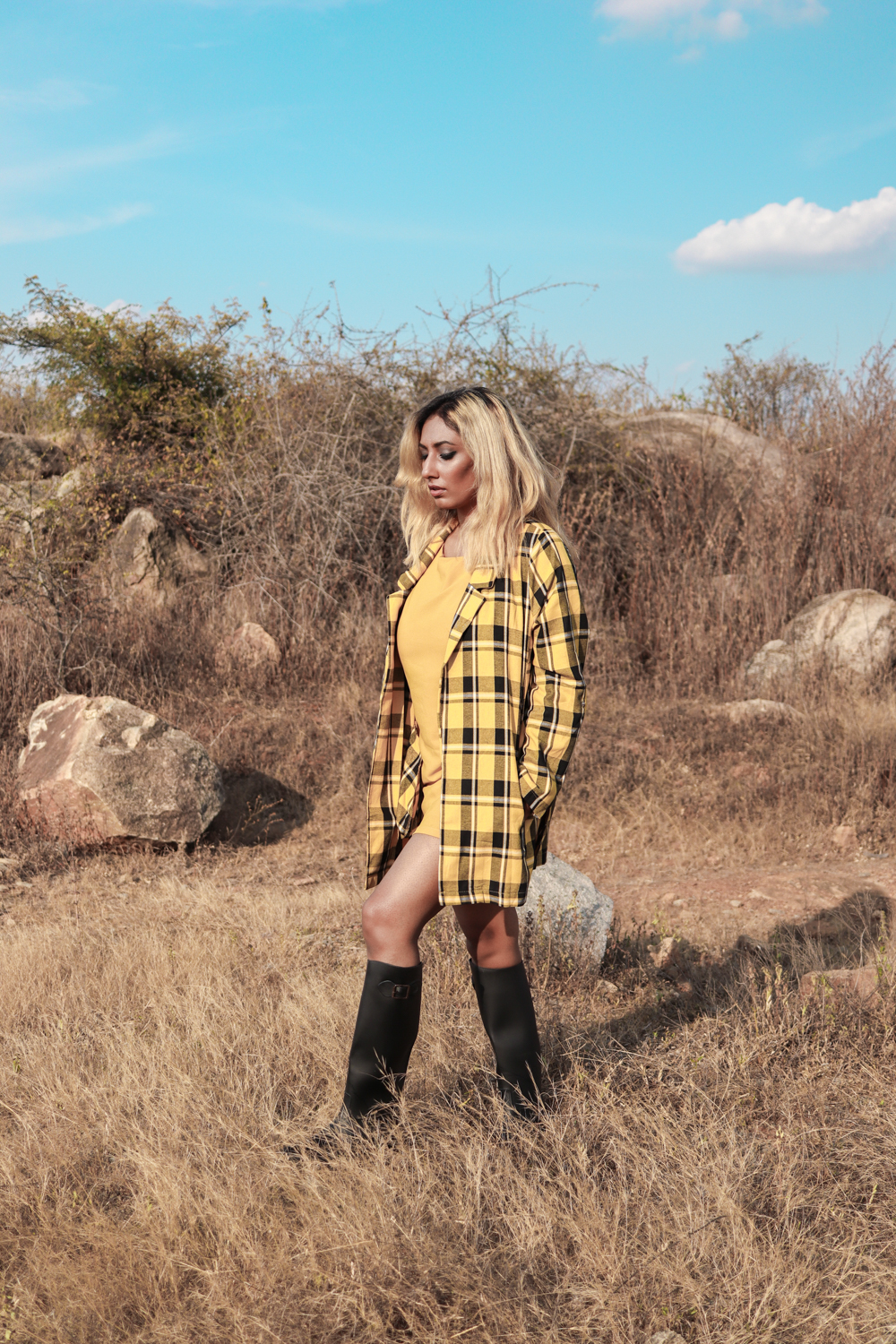 Yellow Plaid coat ; Winter Coat ; Fall Fashion ; Layering ; Blonde ; Tall boots ; Conceptual ; Winter Outfit ; Runway Fashion ; 70s fashion ; fashion photography ; ootd ; fall look ; winter Fashion ; zaful ; fall 18 ; Hyderabad ; Editorial ; Naznin ; Naznin Suhaer ; dusky; model ; indian blogger ; hyderabad fashion bloggers ; hyderabad bloggers ; hyderabad fashion blogger ; I Dress for the Applause ; 