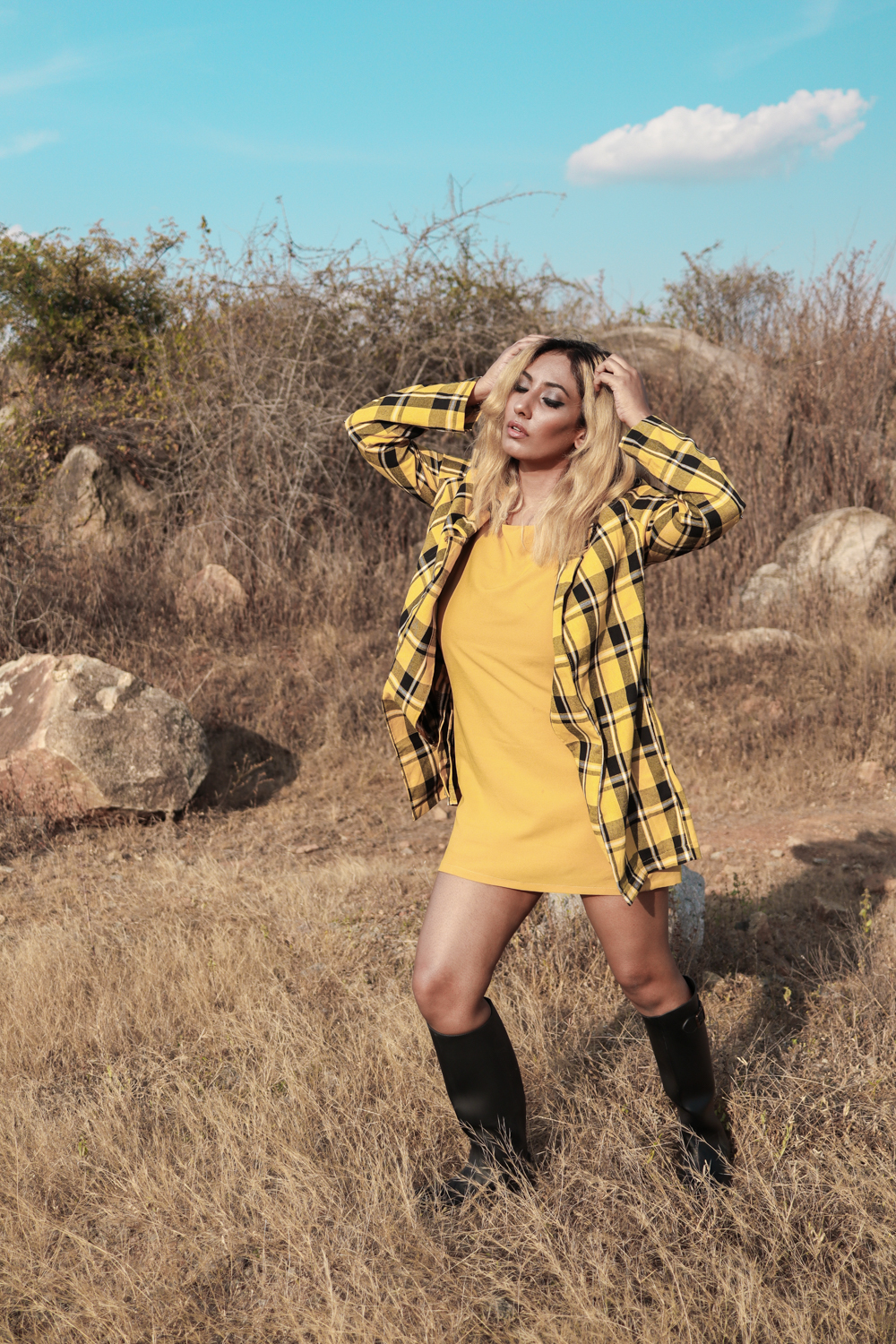 Yellow Plaid coat ; Winter Coat ; Fall Fashion ; Layering ; Blonde ; Tall boots ; Conceptual ; Winter Outfit ; Runway Fashion ; 70s fashion ; fashion photography ; ootd ; fall look ; winter Fashion ; zaful ; fall 18 ; Hyderabad ; Editorial ; Naznin ; Naznin Suhaer ; dusky; model ; indian blogger ; hyderabad fashion bloggers ; hyderabad bloggers ; hyderabad fashion blogger ; I Dress for the Applause ; 